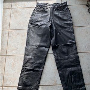 Black soft leather high waisted pants